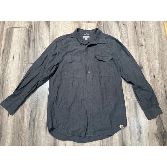Carhartt Mens Force Relaxed Fit L Long Sleeve Button-Up Shirt Charcoal Gray Cott - Picture 1 of 7